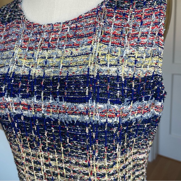 ST.JOHN Womens sleeveless Tweed Blue Purple Red Yellow White Fringed Dress Sz 4 - Picture 3 of 7